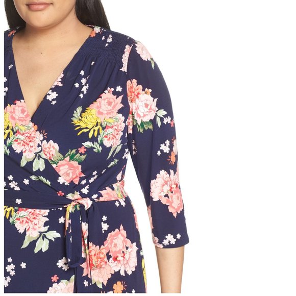 SOLD Eliza J Blue Floral Faux Wrap Dress Plus Sz 24W - Picture 4 of 12